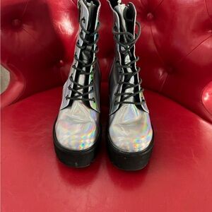 Iridescent Lace-Up Combat Boots